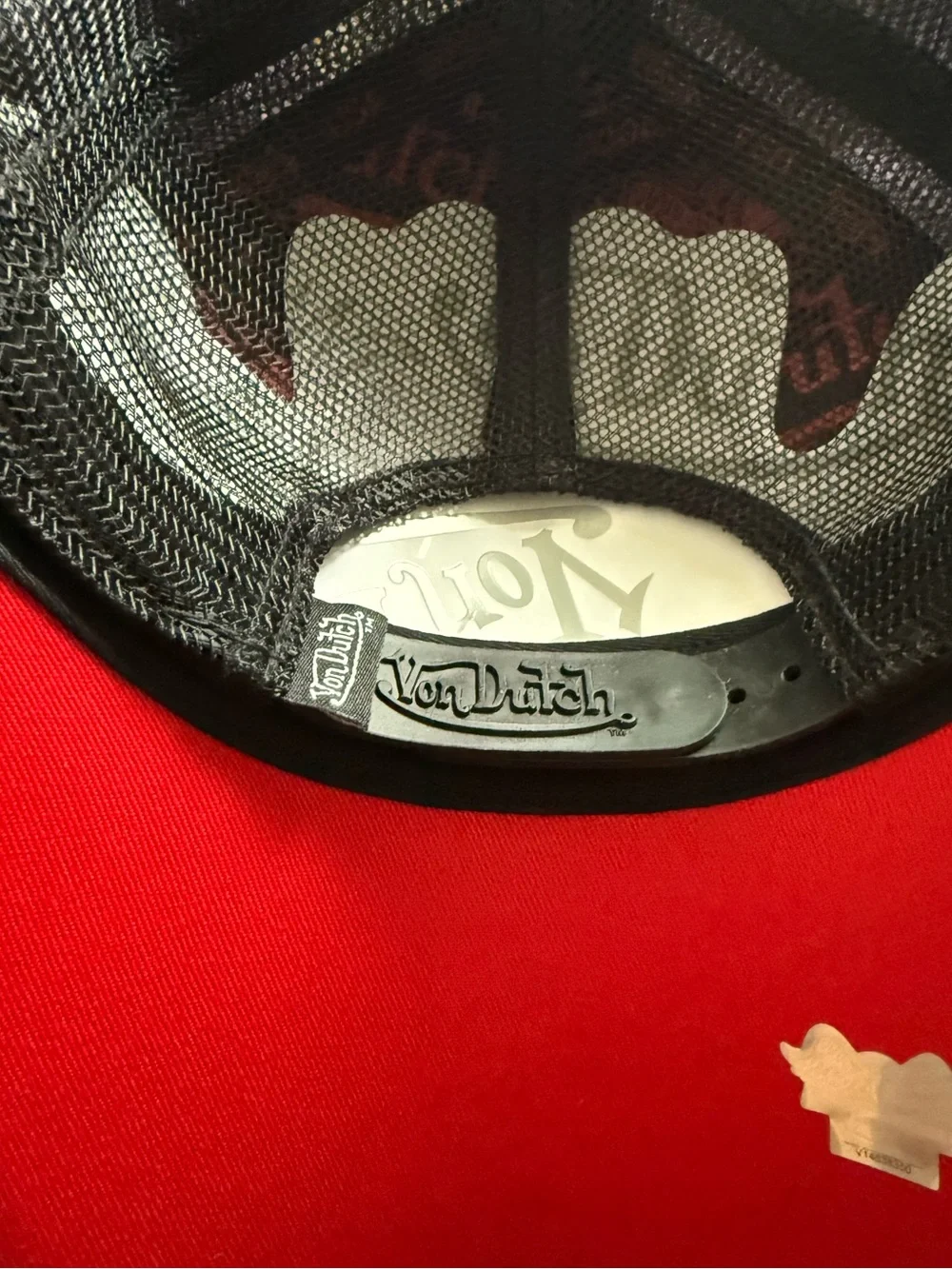 Von Dutch Black Cork-Pattern Baseball Cap with Red Logo